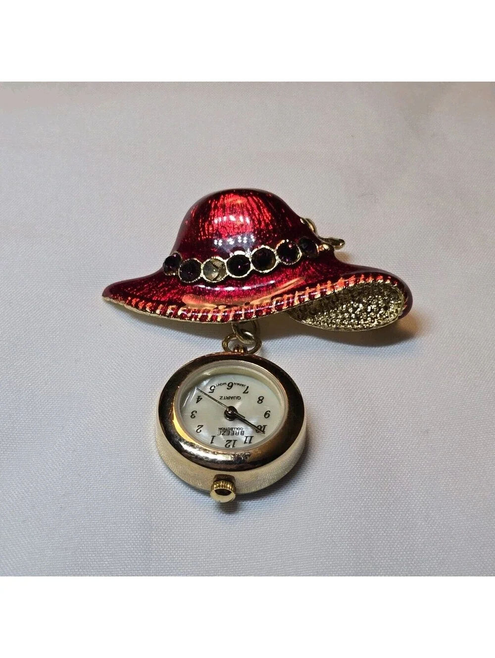 Red Hat Lady Society Jewelry Brooch And Watch Combo EUC